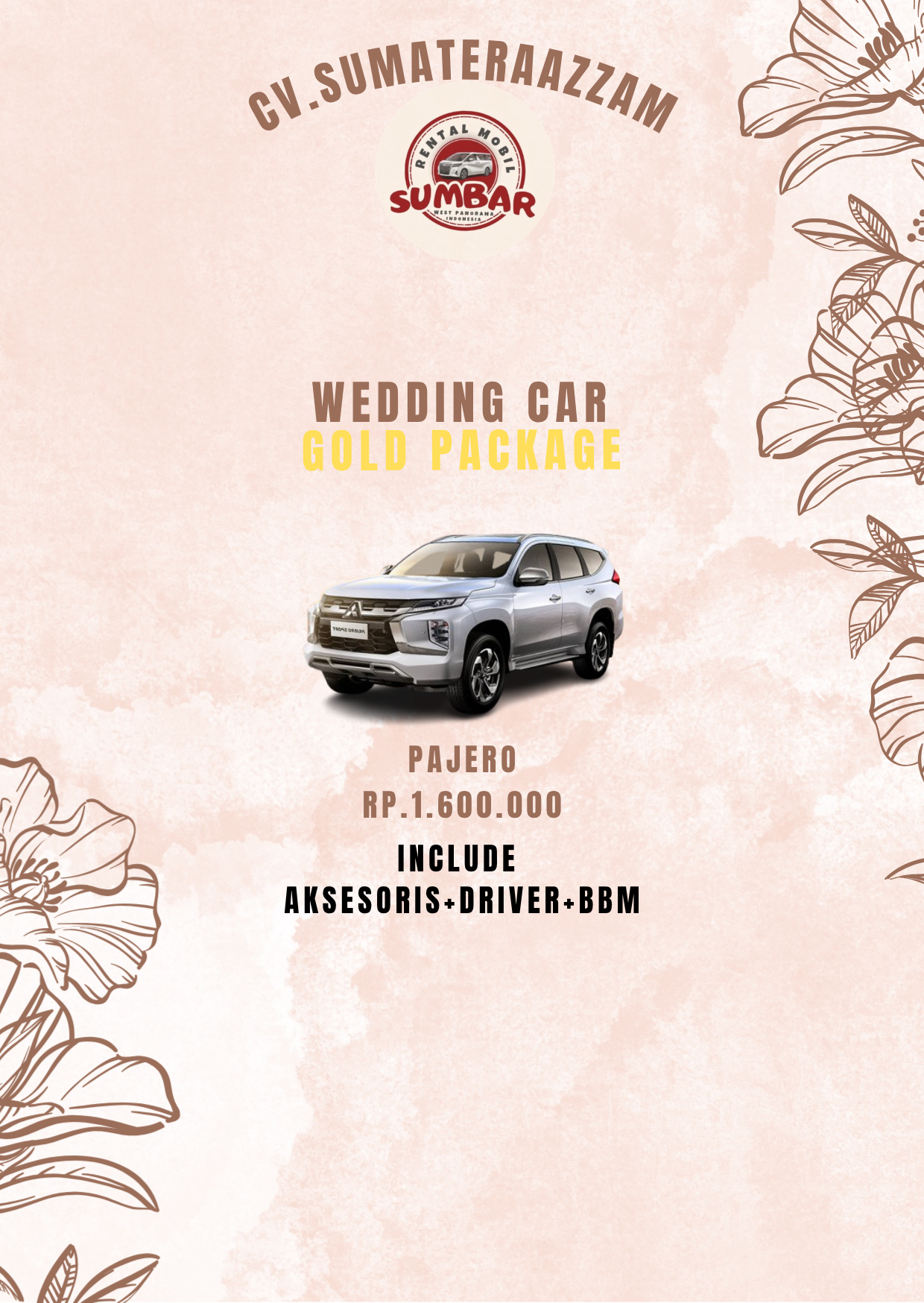 Paket Wedding Car Mitsubishi Pajero Padang