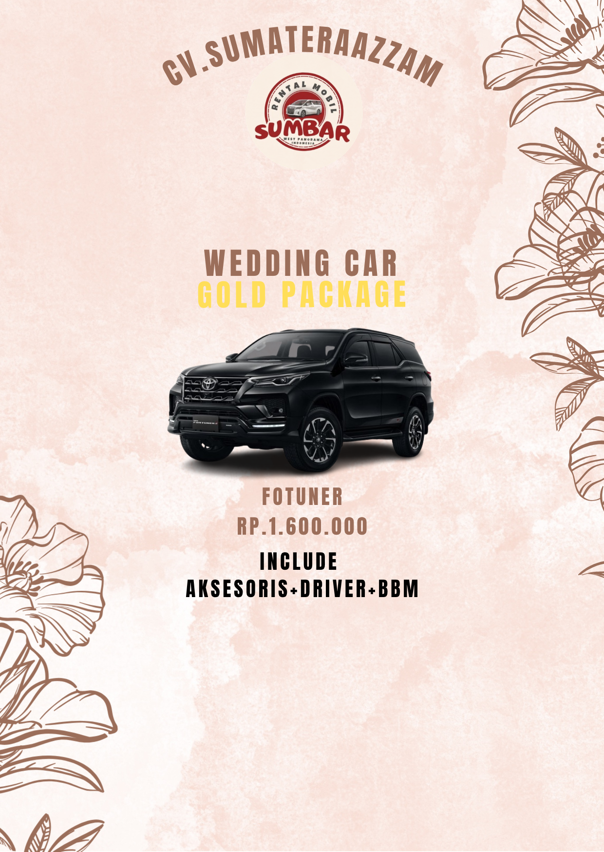 Paket Wedding Car Toyota Fortuner Padang